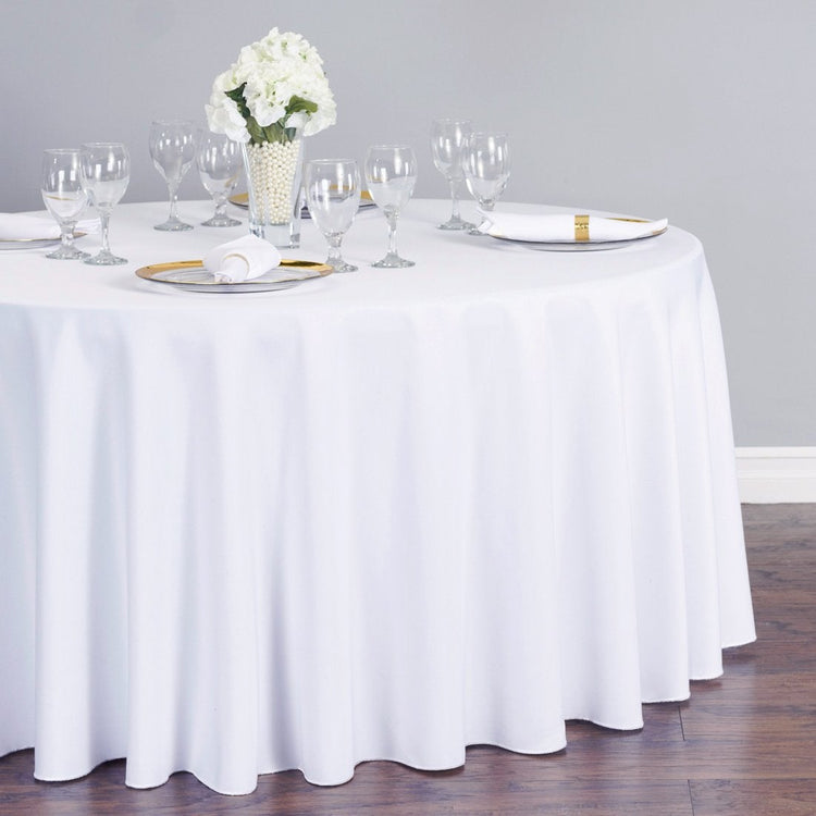 120 in. Round Polyester Tablecloth White