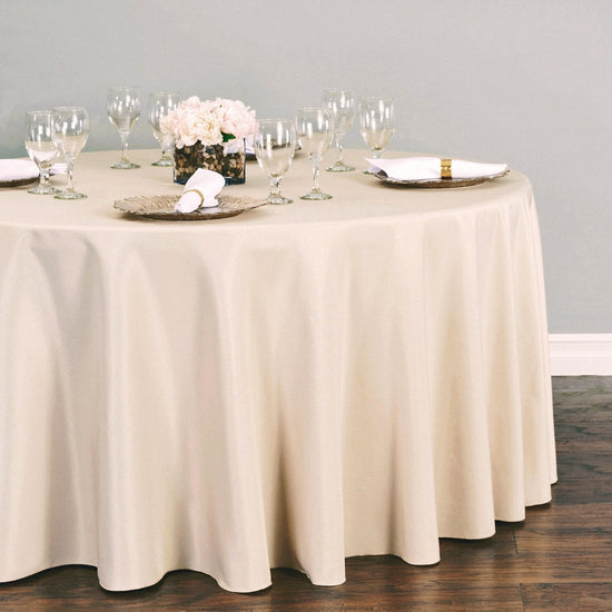132 in. Round Polyester Tablecloth Beige