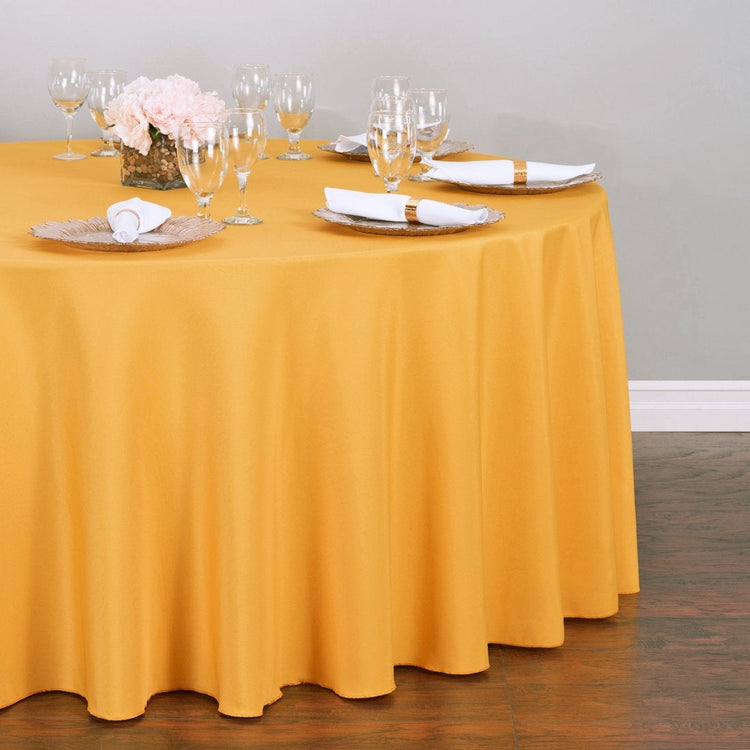 120 in. Round Polyester Tablecloth Gold
