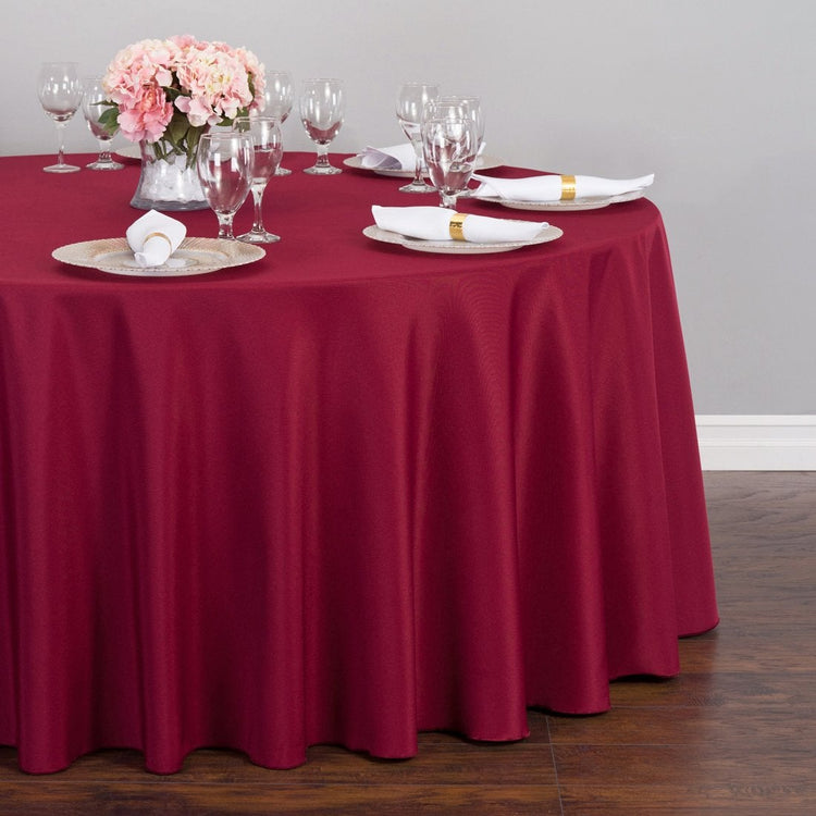 132 in. Round Polyester Tablecloth Burgundy