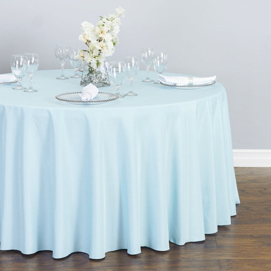 132 in. Round Polyester Tablecloth Baby Blue