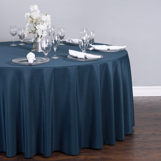 132 in. Round Polyester Tablecloth Navy Blue