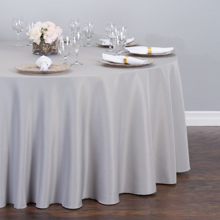 108 in. Round Polyester Tablecloth Silver