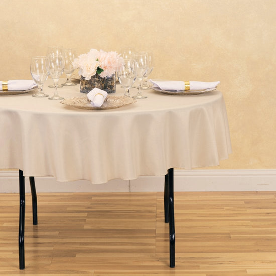 70 in. Round Polyester Tablecloth Beige