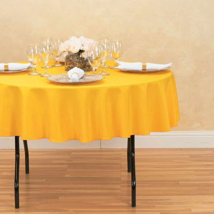 70 in. Round Polyester Tablecloth Gold