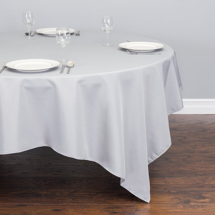 85 in. Square Polyester Tablecloth Silver